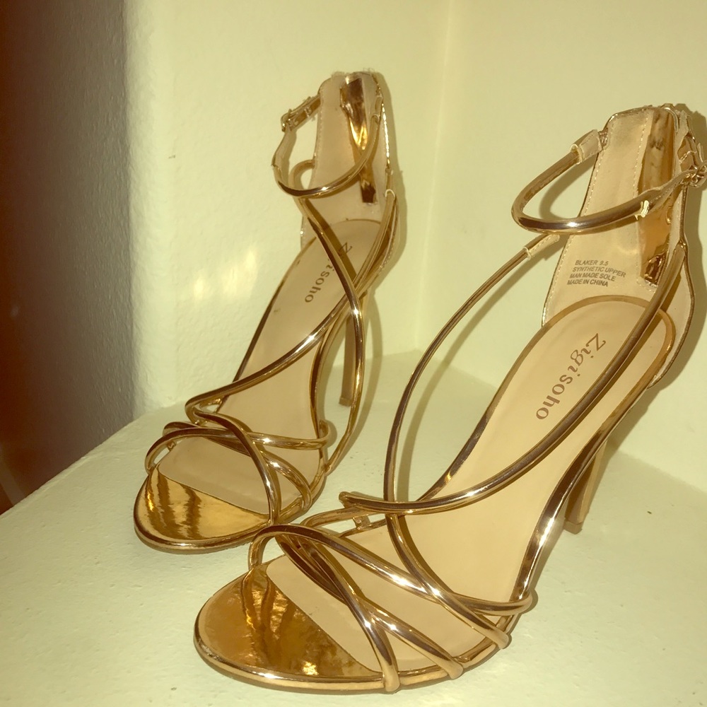 9-9.5 rose gold strapped heels